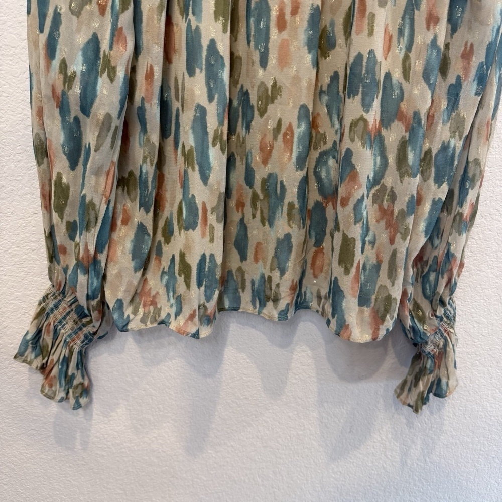 Ramy Brook Taryn Abstract Print Metallic Dot Blouse Size Medium - Picture 10 of 11
